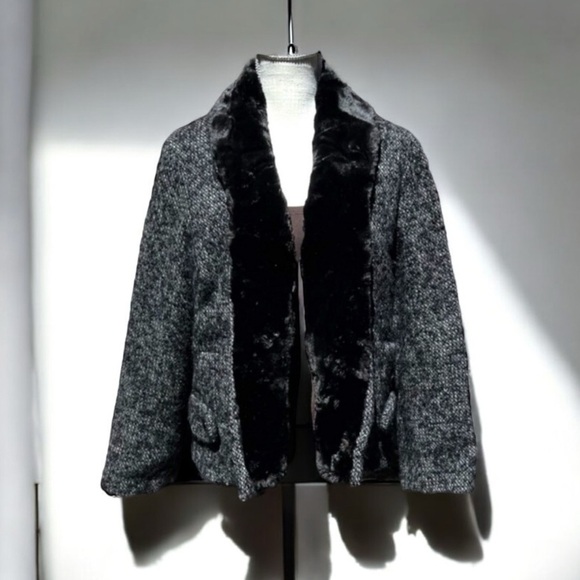 🌻VINTAGE Nan Duskin of Philadelphia Tweed Jacket with Rabbit Fur Trim Size M - Picture 1 of 11